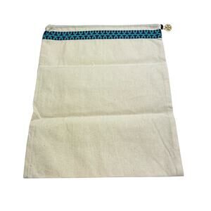 Tory Burch Storage Bag Ivory Linen Green Stripe Drawstring Closure 12"x15"